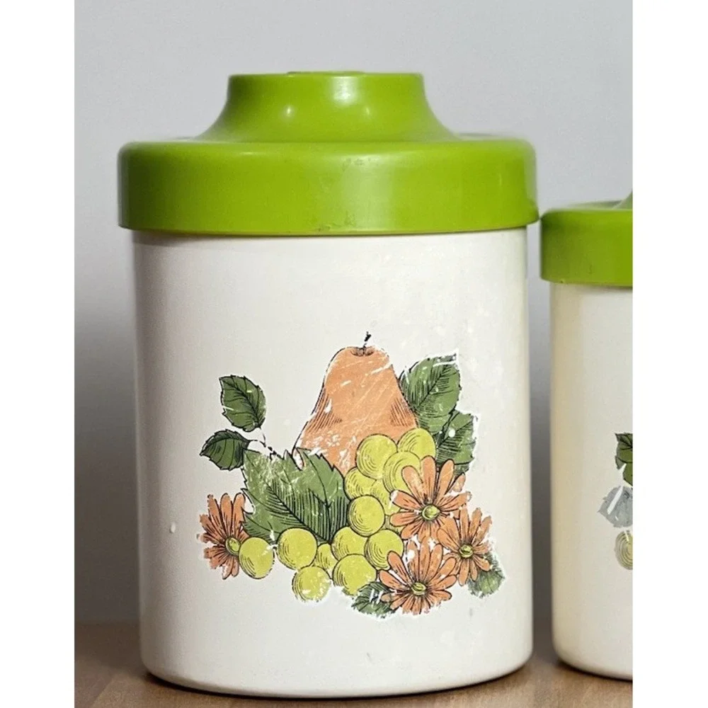 Vintage MCM Atapco Canister Set Fruit Pattern Made In USA 70's Nesting‎ Aluminum